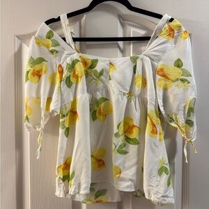 Saks Fifth Avenue White Blouse with Lemon Print